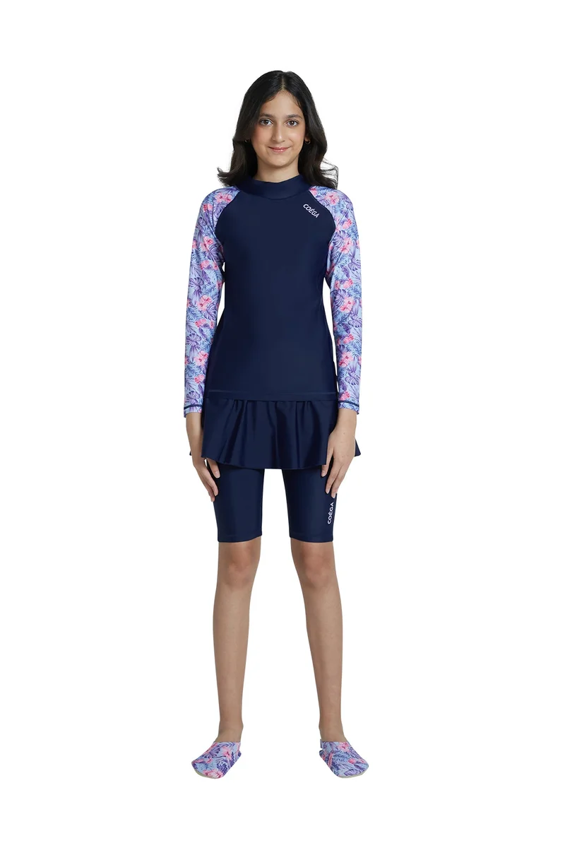 COEGA SUNWEAR COEGA Girls Youth Rashguard Long Sleeve - Navy Pink Tropical