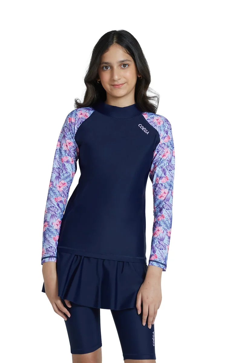 COEGA SUNWEAR COEGA Girls Youth Rashguard Long Sleeve - Navy Pink Tropical
