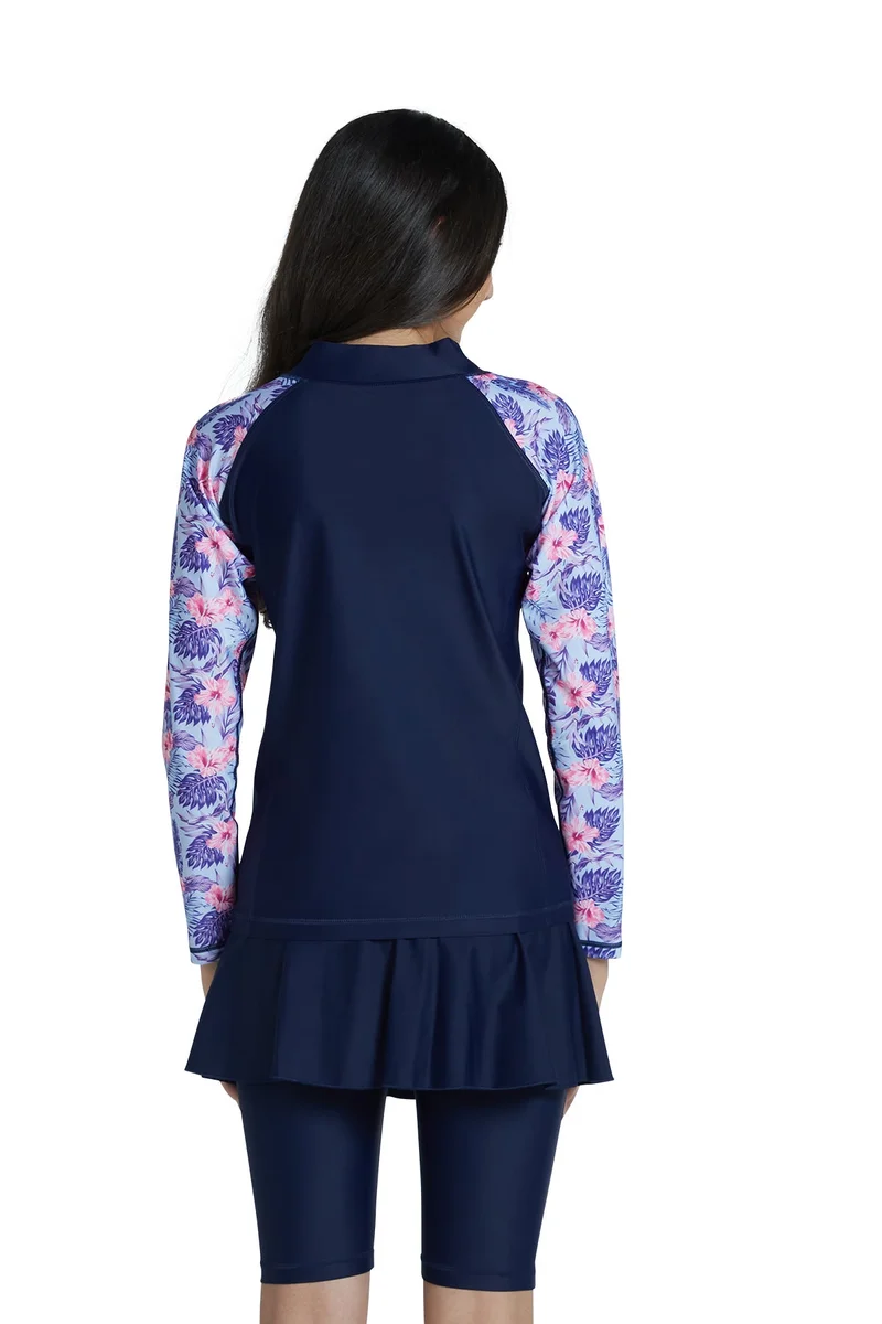COEGA SUNWEAR COEGA Girls Youth Rashguard Long Sleeve - Navy Pink Tropical