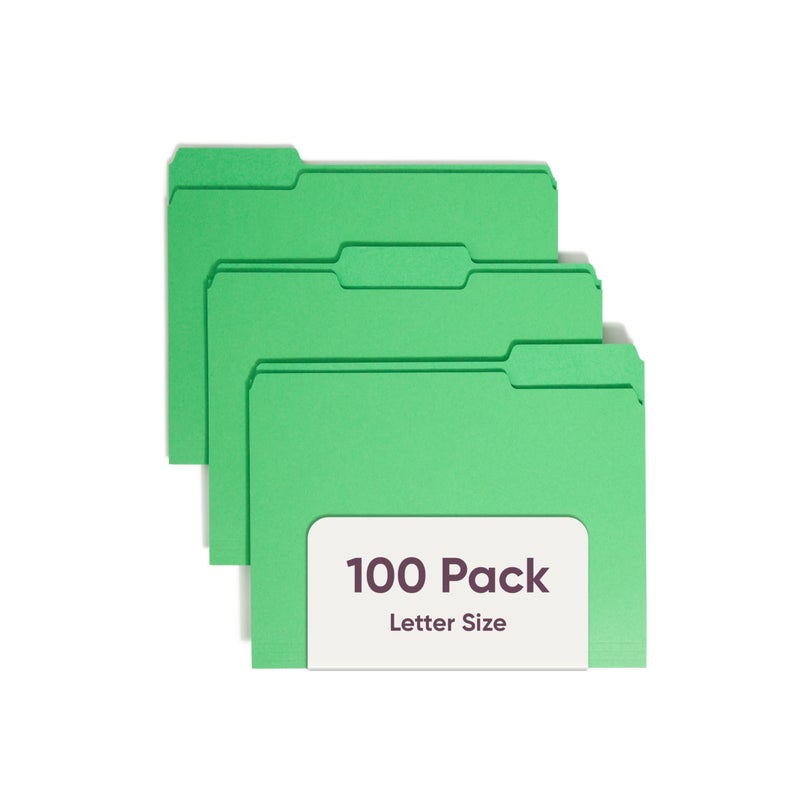Smead Standard File Folders, 100 Count, Green, 1/3-Cut Tabs, Letter Size (12143) - Image 1