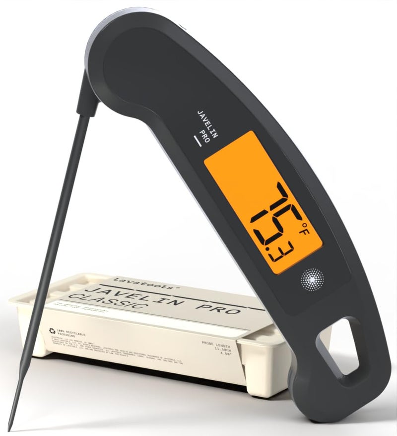 Lavatools Javelin PRO Classic UltraFast 2Second Professional Digital Instant Read Meat Thermometer for Grill and Cooking AutoRotating Backlit Display IP65 Water Resistant Ink
