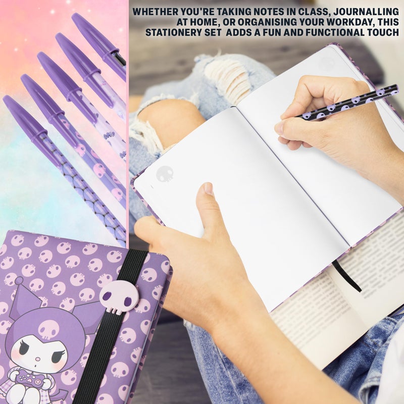 Get Trend Hello Kitty Gifts Kuromi Stationary Set Cute Notebooks Pens Kawaii Pencil Case Anime Stickers Cute Stuff Journal Accessories Gift for Teens (Purple Kuromi) - Image 2