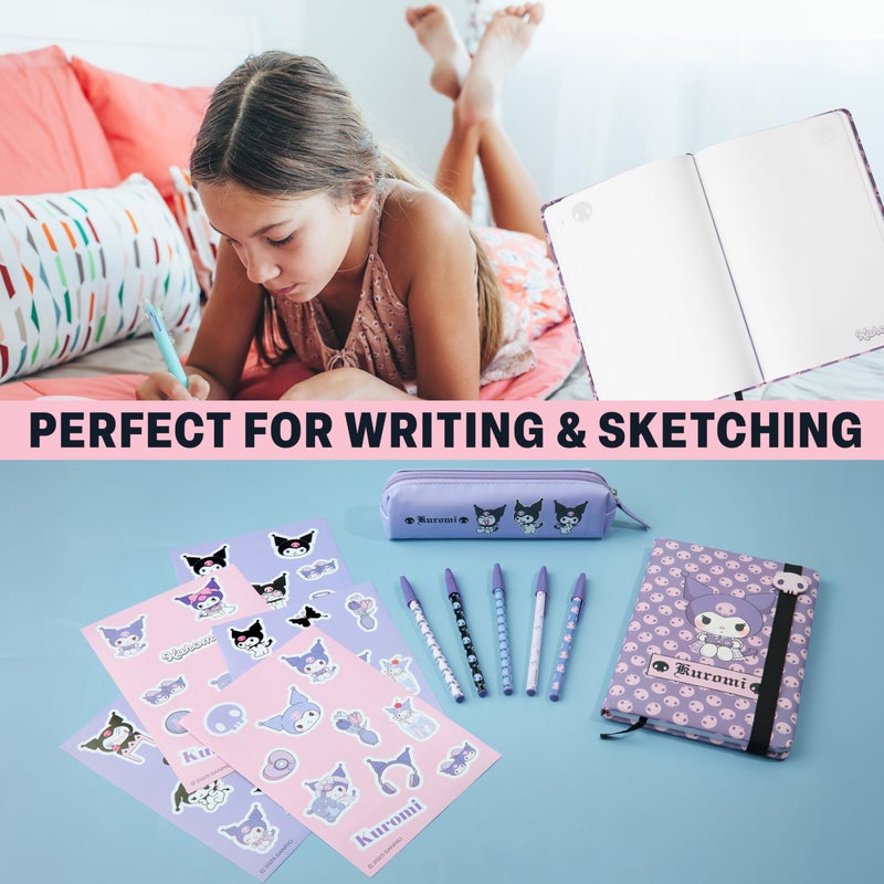 Get Trend Hello Kitty Gifts Kuromi Stationary Set Cute Notebooks Pens Kawaii Pencil Case Anime Stickers Cute Stuff Journal Accessories Gift for Teens (Purple Kuromi) - Image 3