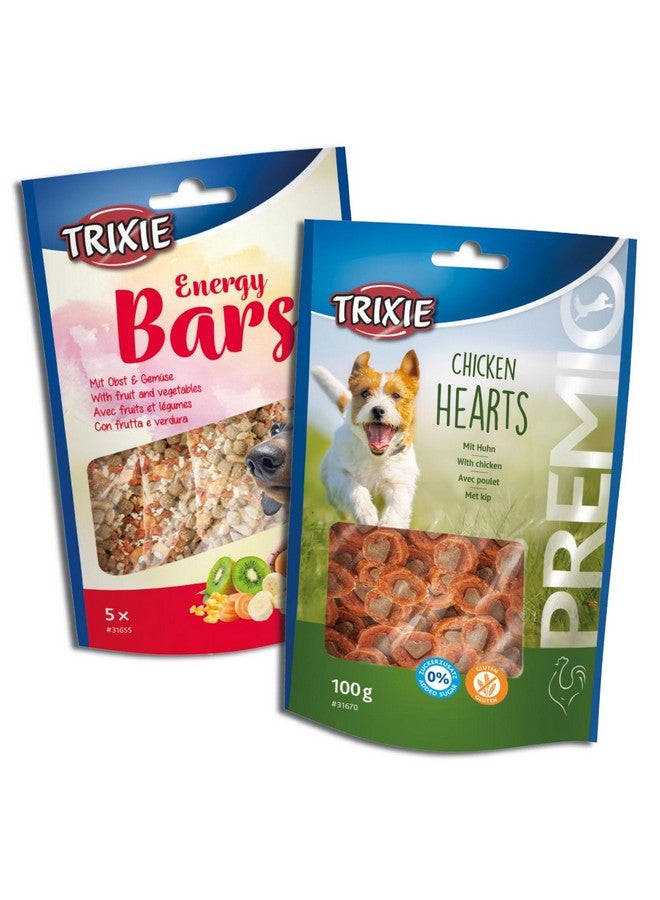 Trixie Premio Dog Treats Combo:  Energy Bars With Fruits & Vegetables100 G And Chicken Hearts, 100 G - Protein Rich Training Snacks For All Dog Breeds - Image 1