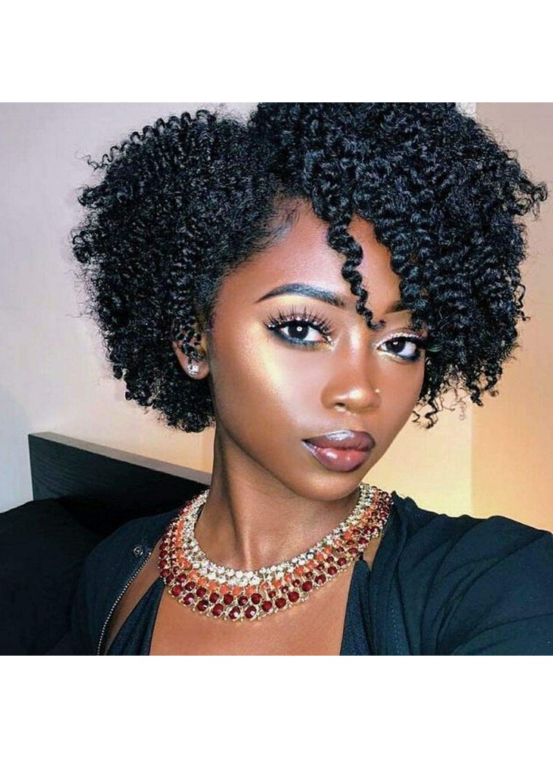 Hanne Fashion Short Kinky Curly Wigs Black Side Part Wig Afro Curly Wig Twist Out Wig African American Wigs Heat Resistant Fiber Synthetic Full Wigs for Black Women 1B 