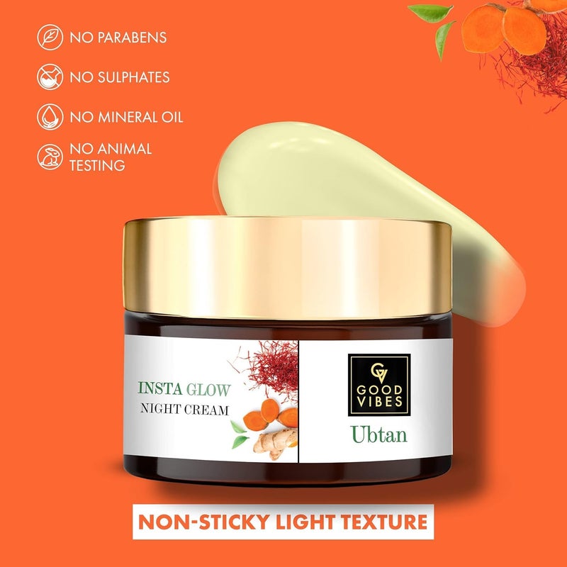 Good Vibes Ubtan Night Cream | with Saffron Turmeric & Vitamin B3 | Hydrating Overnight Restorative Moisturizer for Skin | No Parabens or Sulfates 1.76 Oz/50ml - Image 2