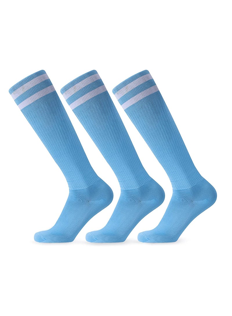 3 Pairs Kids Soccer Socks Long Football Knee High Athletic School Team Dance  Sports Socks for 5 to 12 Youth Boys Girls Sky Blue - Image 1