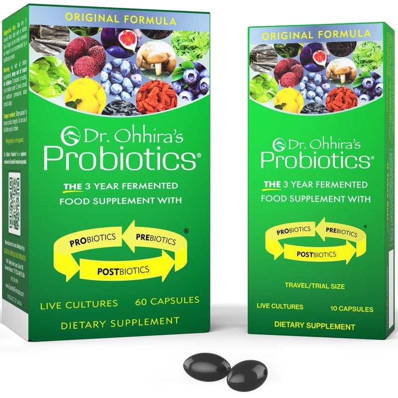 Dr Ohhiras Probiotics Original Formula 60 Caps with Bonus 10 Capsule Travel Pack 13 Probiotic Strains with Prebiotics and Postbiotics