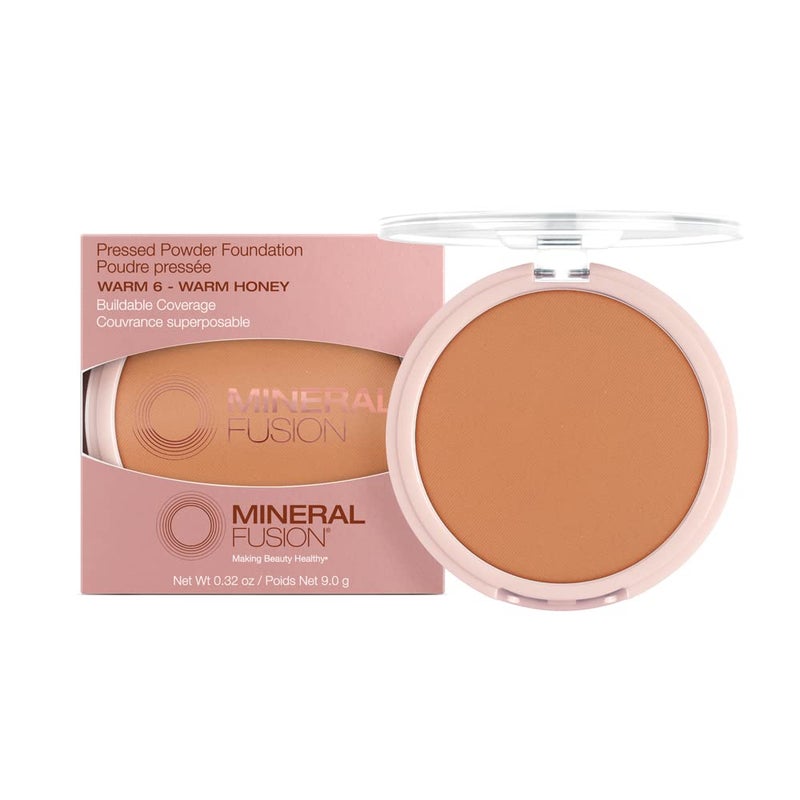Mineral Fusion Pressed Powder Foundation, Warm 6 - Dark Tan Skin w/Golden Undertones, Age Defying Foundation Makeup with Matte Finish, Talc Free Face Powder, Hypoallergenic, Cruelty-Free, 0.32 Oz - Image 1