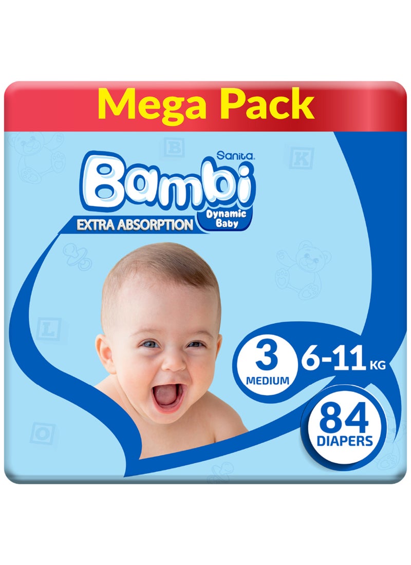Sanita Bambi Size 3, Medium, 6-11 Kg, Mega Pack, 92 Diapers - Image 1