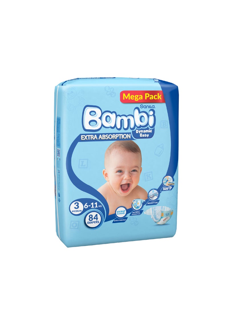 Sanita Bambi Size 3, Medium, 6-11 Kg, Mega Pack, 92 Diapers - Image 4