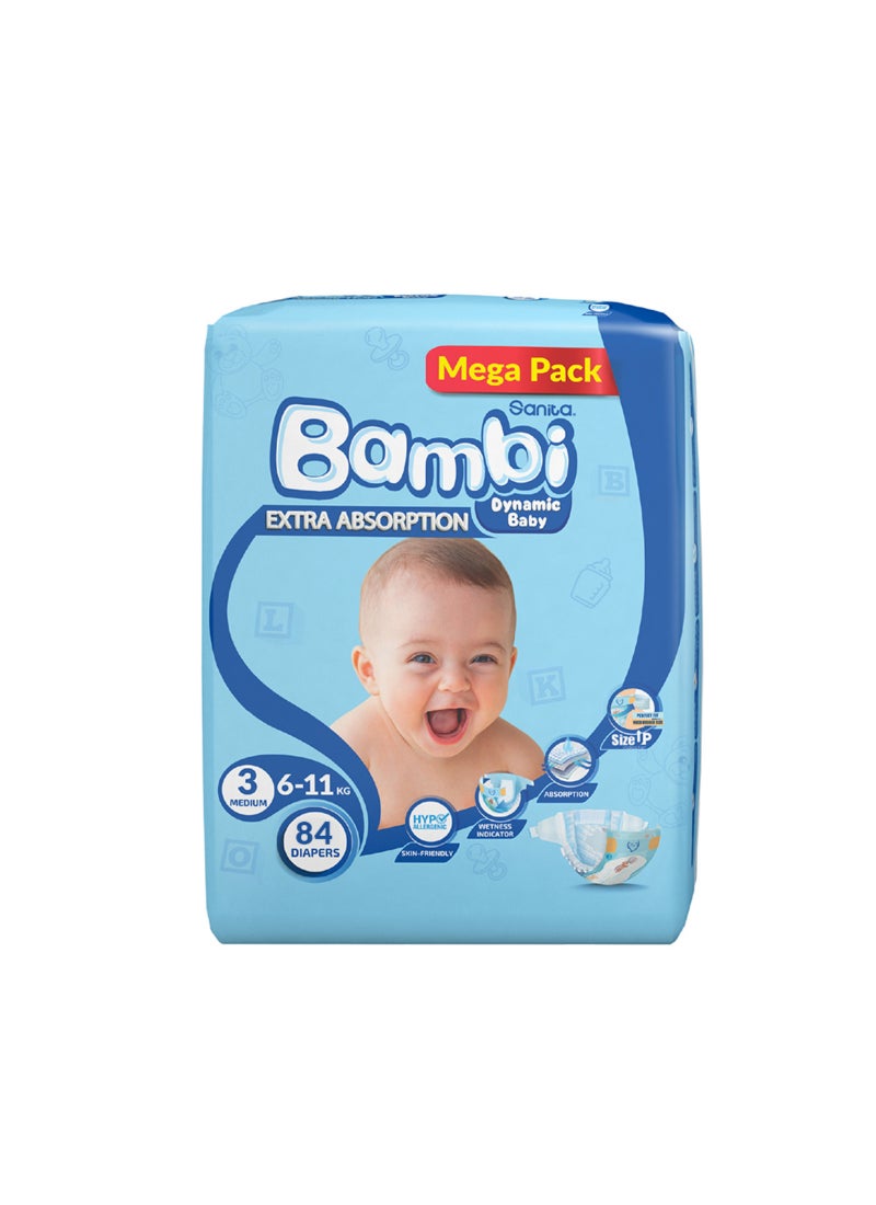Sanita Bambi Size 3, Medium, 6-11 Kg, Mega Pack, 92 Diapers - Image 3