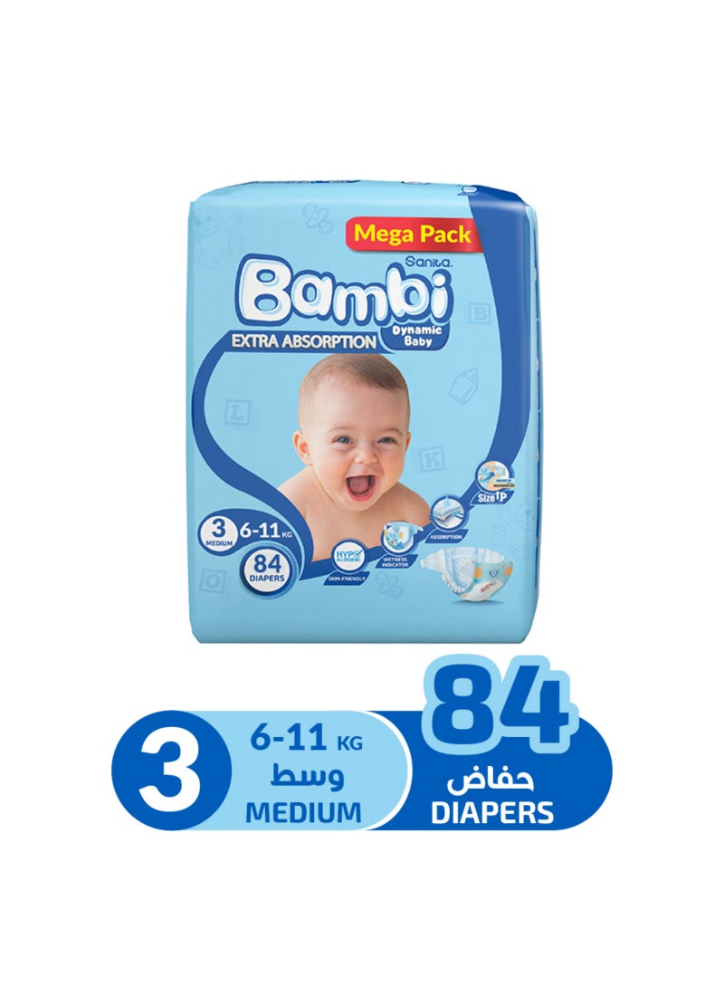 Sanita Bambi Size 3, Medium, 6-11 Kg, Mega Pack, 92 Diapers - Image 2