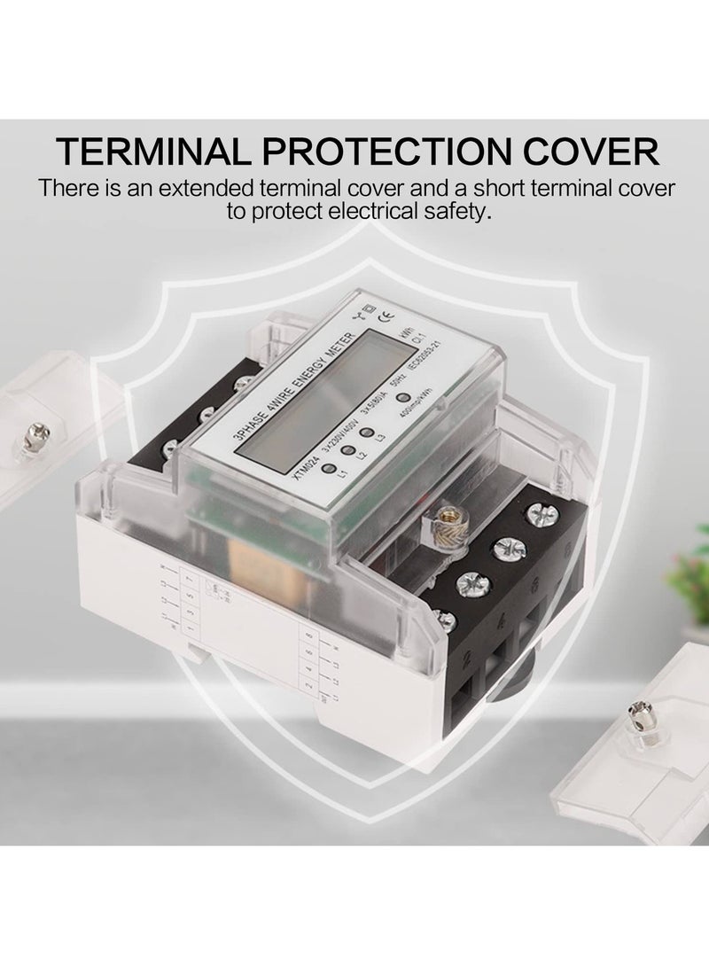 عداد الكهرباء الرقمي الثلاثي الطور 230/400 فولت LCD 5-100 أمبير على السكك العلوية - Image 4