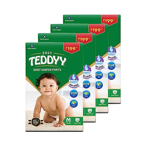 TEDDYY Easy Baby M Size Diaper Pant Style | 56 Count (Medium) | 7–12 kg (Pack of 4) | Long Protection Hours | Anti-Bacterial | Airy Breathable Fit | Rapid Soaker Channels with Wetness Indicator - Image 1