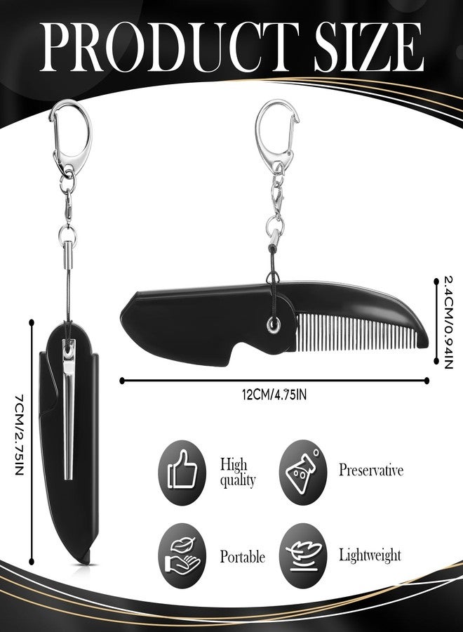 Nosiny 6 Pcs Beard Mustache Folding Comb With Keychain - Handmade Moustache Comb for Multifunctional Pocket Saw Cut Styling, Black - Image 2