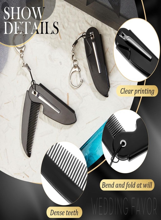 Nosiny 6 Pcs Beard Mustache Folding Comb With Keychain - Handmade Moustache Comb for Multifunctional Pocket Saw Cut Styling, Black - Image 3