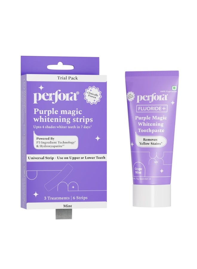 Perfora Purple Teeth Whitening Combo - Teeth Whitening Strips Pack of 3 with Purple Whitening Toothpaste 75g | Colour Correcting Technology | Instant Brightening | Surface Stain Removal - Image 1