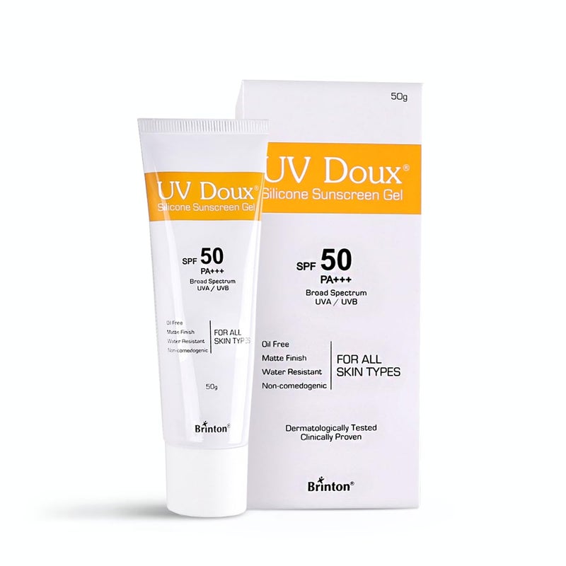 Brinton UV Doux Silicone Sunscreen Gel with SPF 50PA Broad Spectrum for Face  Body with No White CastNon ComedogenicParaben FreeWater ResistantClinically Proven  Dermatologist Approved50gm - Image 1