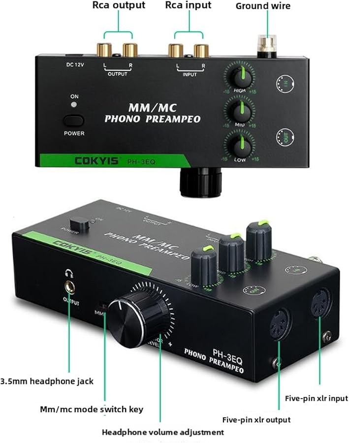 Turntable Preamplifier with 3 Band Equalization 3.5mm Headphone Output Low Noise Phono Preamp - Image 5