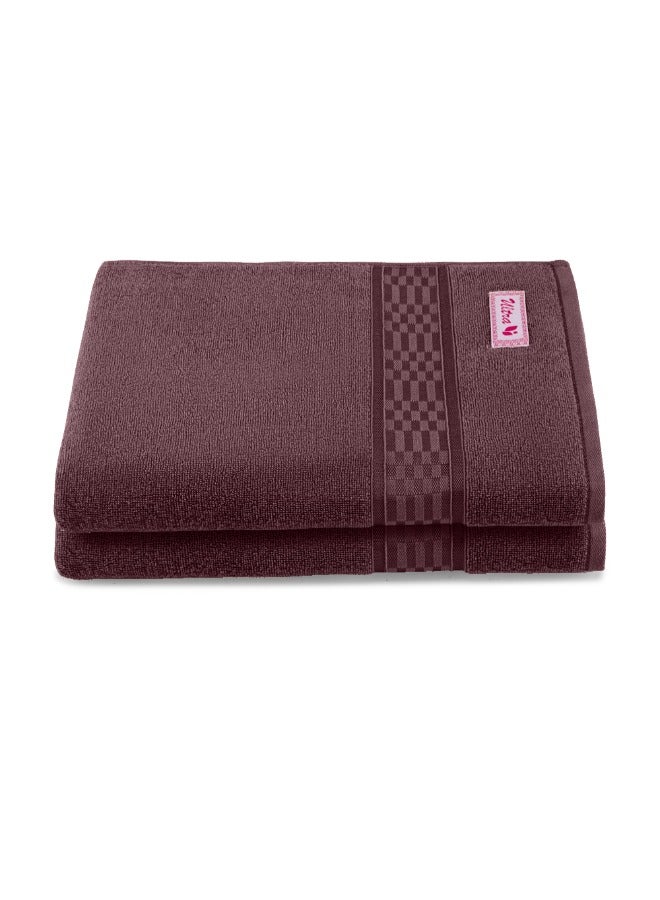 BYFT Home Ultra (Burgundy) Premium Cotton Bath Sheet (90 X 180 Cm-Set Of 2) Highly Absorbent, High Quality Bath Linen With Checkered Dobby 550 Gsm - Image 2