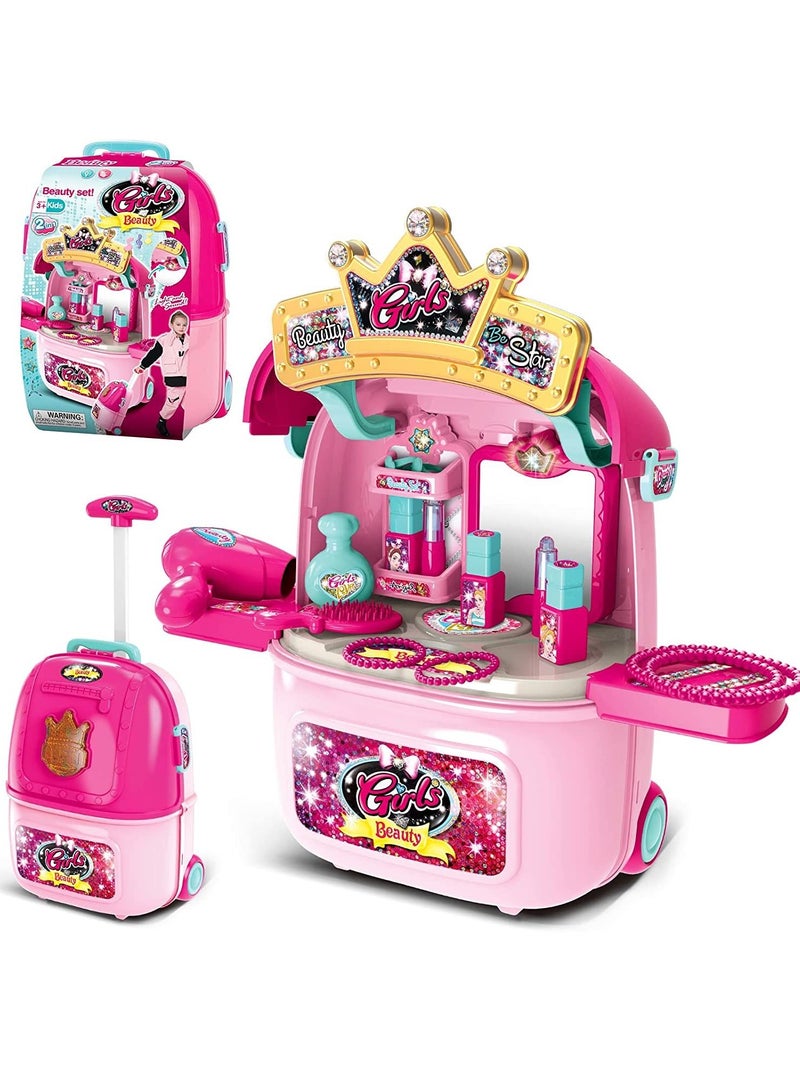 Pretend Makeup Sets for Girls with Jewellery, 2 in 1 Kids Make Up Table and Suitcase, Gift for Girls Age 3 and Up - Image 1