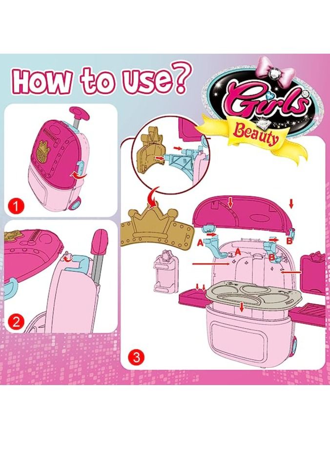 Pretend Makeup Sets for Girls with Jewellery, 2 in 1 Kids Make Up Table and Suitcase, Gift for Girls Age 3 and Up - Image 3