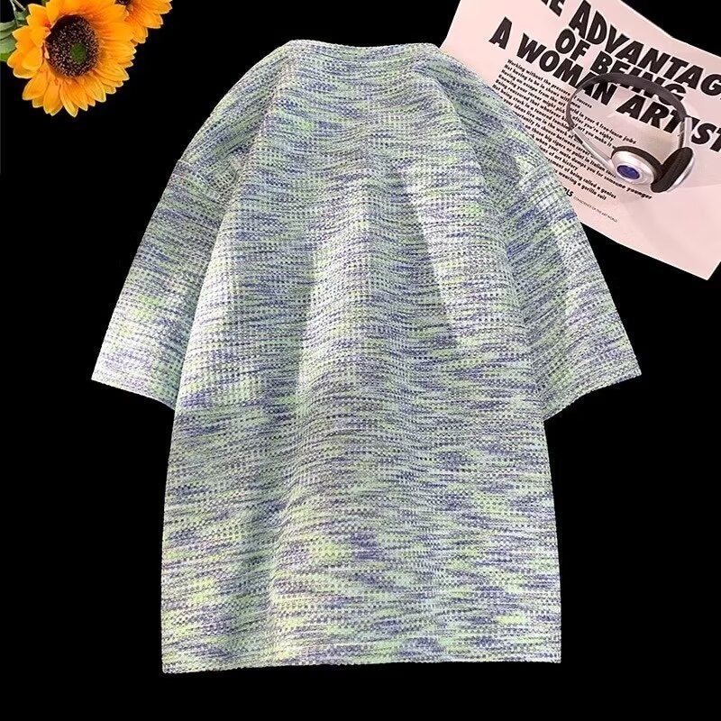 oversize Waffle Heavy Short-sleeved Boys T-shirt 2024 Summer Fashion plus size Crewneck Half Sleeve - Image 5