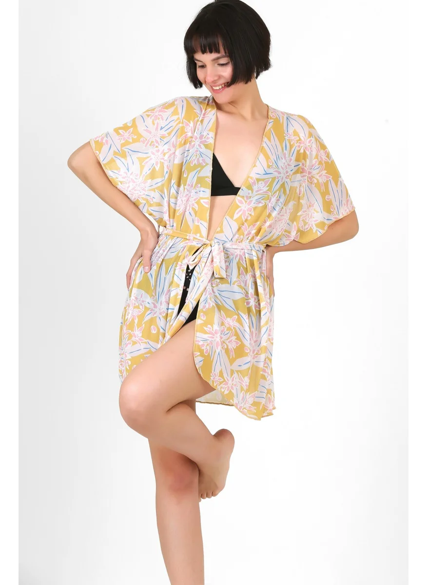 Hamur Dough Pareo Beach Dress Kimono Std Flowers Yellow