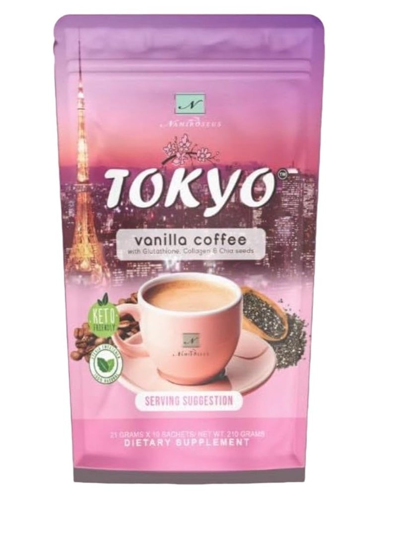 Namiroseus Tokyo Vanilla Coffee | 10 Sachets | Glutathione, Collagen, Chia Seeds | Keto-Friendly, Antioxidant-Rich, Skin & Wellness Support - Image 1