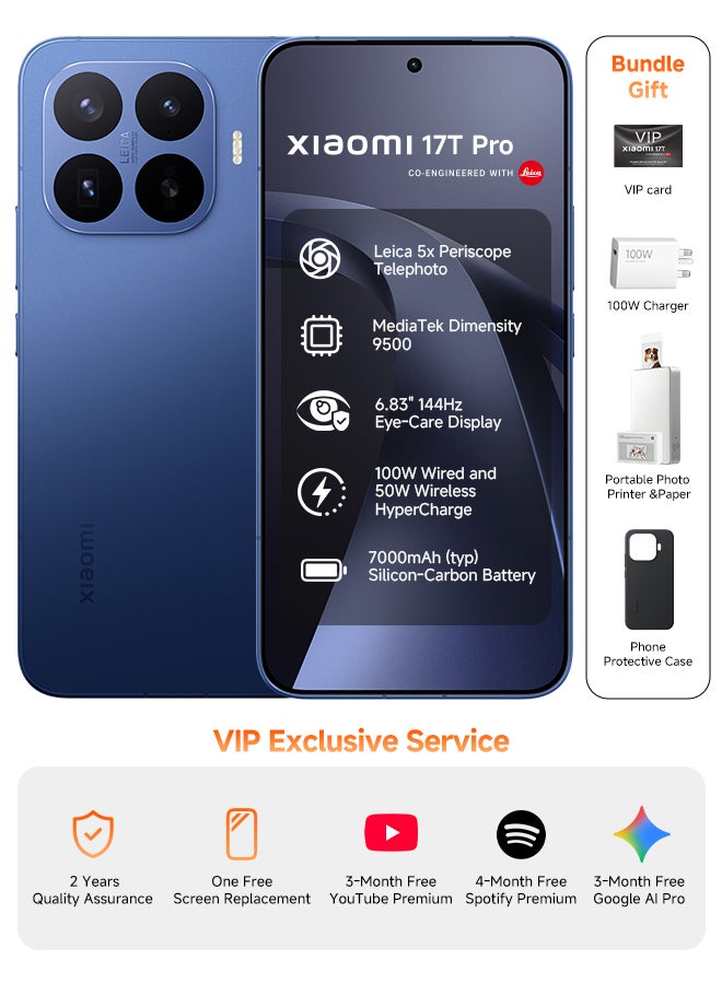 شاومي 17T برو ثنائي الشريحة 5G أزرق داكن 12 جيجابايت رام 512 جيجابايت + طابعة صور محمولة برو + ورق طباعة تحت السطح (20) - النسخة العالمية - Image 1