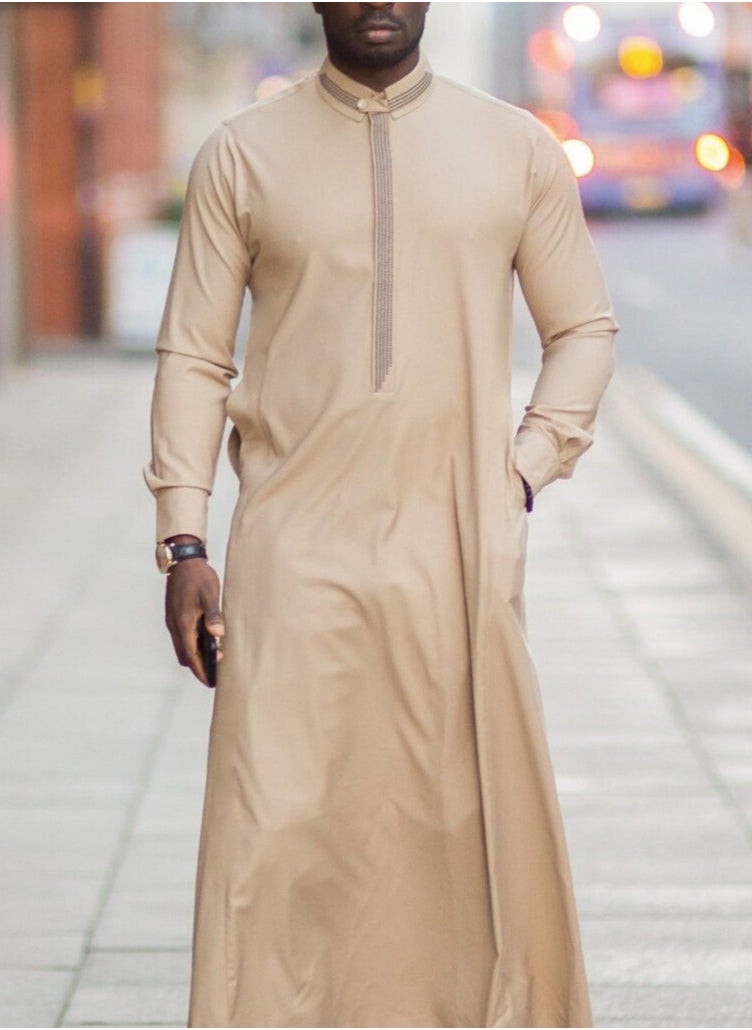 xozgdovg Sleeve Embroidery National Style Men's Robe Side Pocket  - Image 1