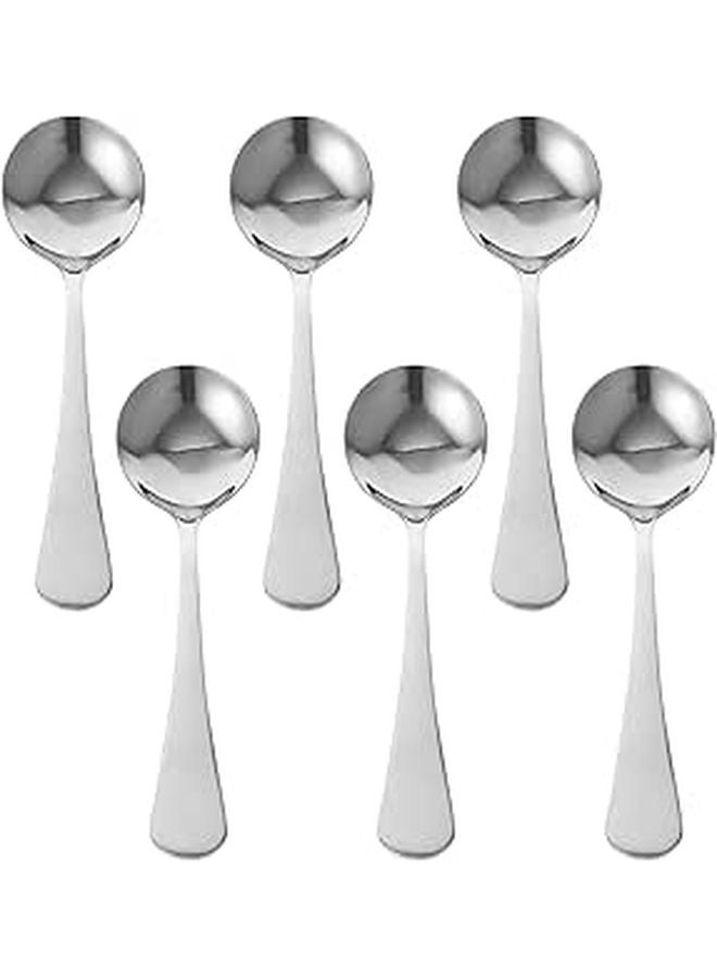 6Pcs Stainless Steel Soup Spoons Set With Deep Round Bowls For Kitchen Dining - Image 1