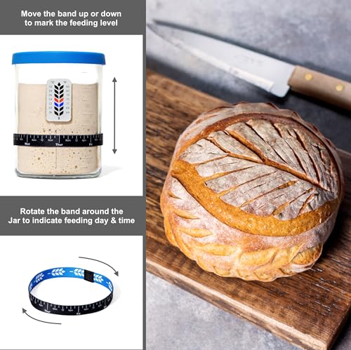 BALCI Premium Sourdough Starter Jar - 40oz Large Sourdough Jar with Marked Feeding Band, Thermometer, Scraper, Cloth Cover and Silicone Lid/Base, Wide Mouth Starter Kit - Blue - Image 5