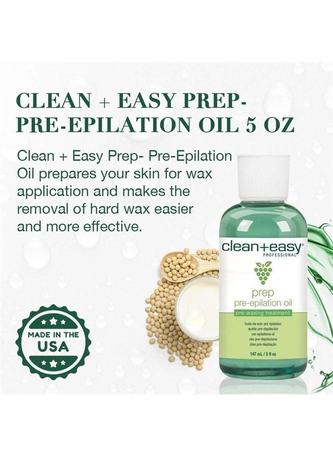 Clean + Easy Pre Wax Oil - Prepares the Skin for Hard Wax Application - Pre Waxing Treatment with Soybean and Grapeseed Oil, 5 oz 
