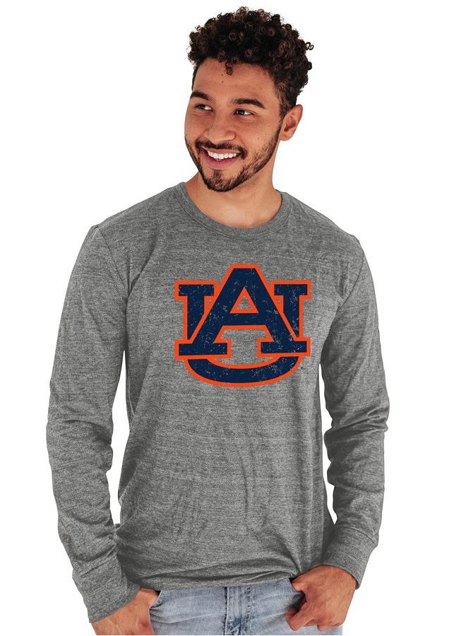 Blue 84 Men's Auburn Tigers Tri-Blend Long Sleeve T-Shirt Vintage Icon Heather Grey, Grey, Large - Image 1