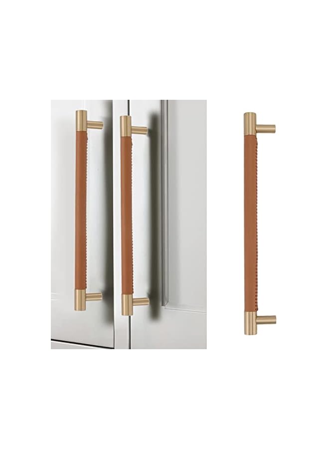 PROMASS promass Cabinet Door Handle, Brass Leather Light Luxury Cupboard Bar Pull Handle 224MM Hole Pitch with Screws Hardware Drawer Handles for Home, Wardrobe, Drawer (Light Brown)  - Image 3
