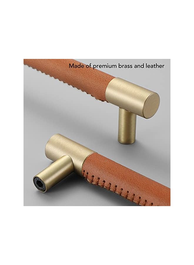 PROMASS promass Cabinet Door Handle, Brass Leather Light Luxury Cupboard Bar Pull Handle 224MM Hole Pitch with Screws Hardware Drawer Handles for Home, Wardrobe, Drawer (Light Brown)  - Image 2