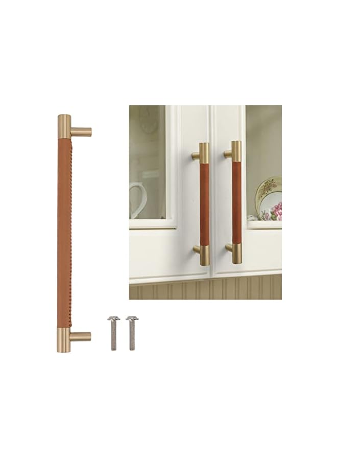 PROMASS promass Cabinet Door Handle, Brass Leather Light Luxury Cupboard Bar Pull Handle 224MM Hole Pitch with Screws Hardware Drawer Handles for Home, Wardrobe, Drawer (Light Brown)  - Image 4