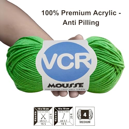VCR 4ply Parrot Green Yarn, 100 Grams Hank, 190 Meters Length, Acrylic Ball for Crochet and Knitting, Soft Crosia Threads, Pack of 1 Yarn, Suitable for DIY Crafts - Image 3