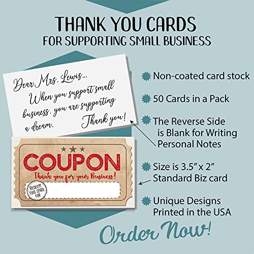Lone Star Art Business Coupon Thank You Cards - Small Business Essentials and Supplies, Minimalist Blank Note Card, Stationery Set of 50 3.5 x 2 Standard Business Card, Small Business Thank You Cards - Image 5