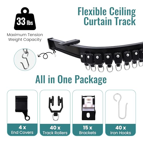 UrbanRed Flexible Bendable Ceiling Curtain Track, 16.4FT (5m), Mount for Rail with Curtain Tracks System, Room Divider, Curtains Rod, RV Ceiling Track for Curtains, Black - Image 2