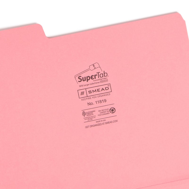 Smead SuperTab File Folders, Oversized 1/3-Cut Tab, Letter Size, Dark Pink, 12 per Pack (11819) - Image 2