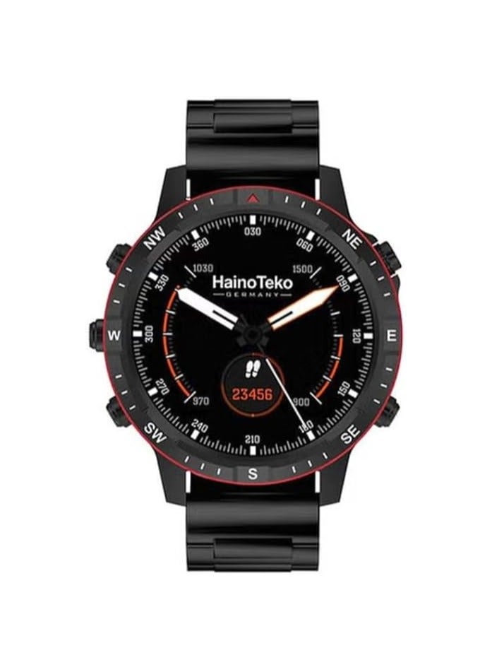 Haino Teko Germany RW49 Smart Watch with Round AMOLED Display, 3 Pairs of Straps, and Wireless Charger for Men and Boys - Black