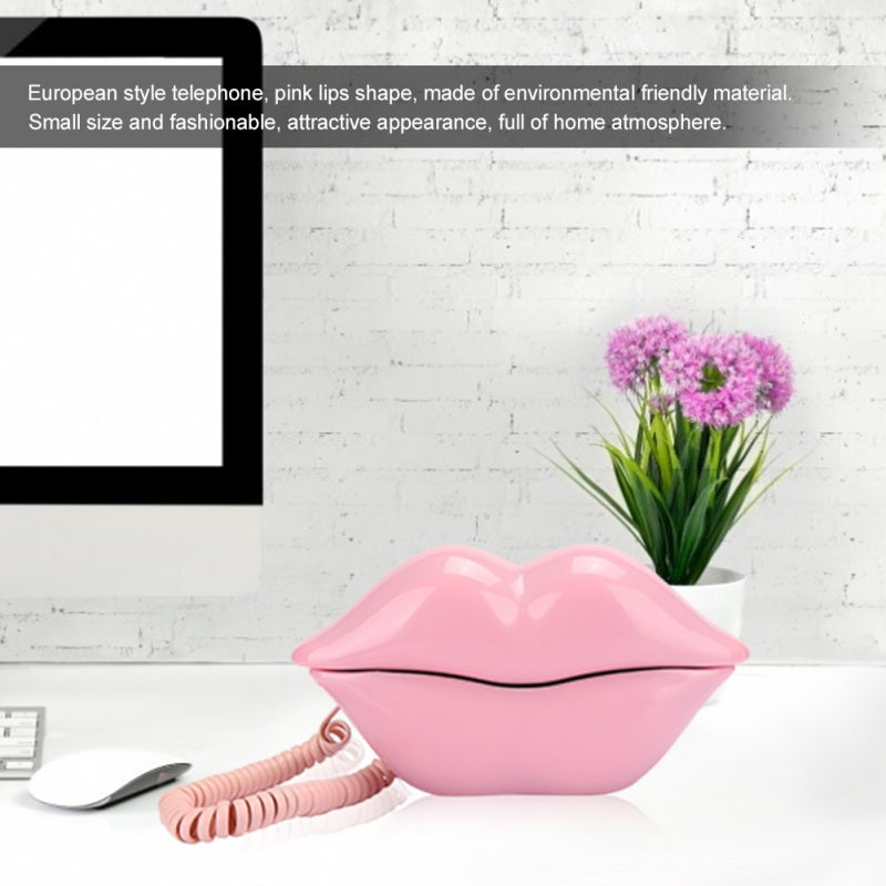 Desktop Landline: Pink Lips Shape - Eco-Friendly Material European Style Telephone for Home Office - Image 5