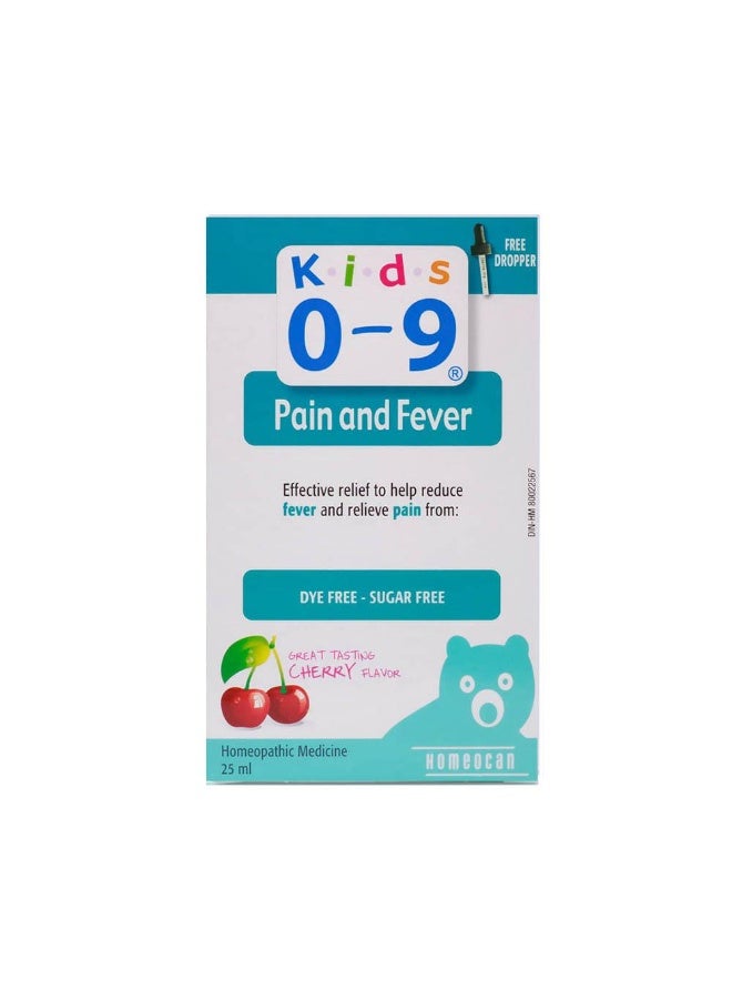 Kids 0-9 Pain and Fever Drops Cherry Flavor 25ml – Homeopathic Medicine, Dye Free & Sugar Free