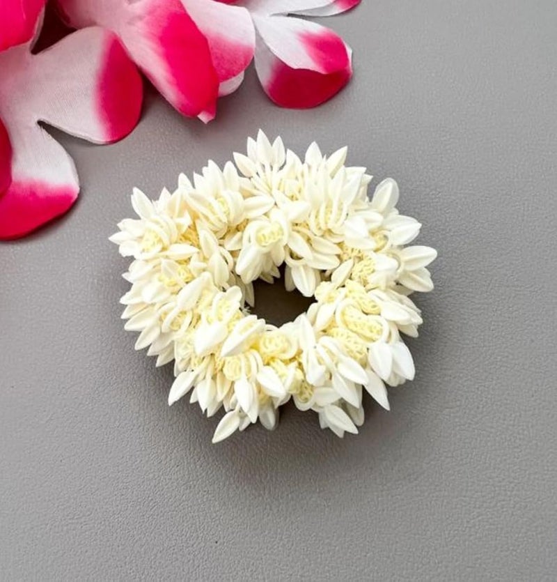 Vivian VIVIAN 2 Pcs Scented Mogra Gajra Hair Accessories For Women Hair Flower Bun Artificial Fake Gajra Scrunchies Rubber Band Premium Voluminous White  - Image 1