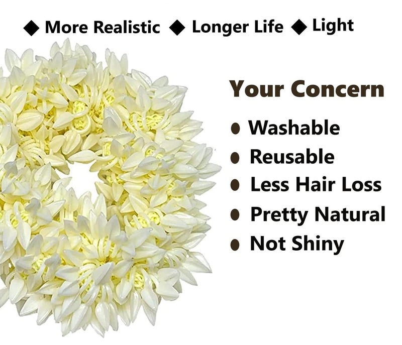 Vivian VIVIAN 2 Pcs Scented Mogra Gajra Hair Accessories For Women Hair Flower Bun Artificial Fake Gajra Scrunchies Rubber Band Premium Voluminous White  - Image 3