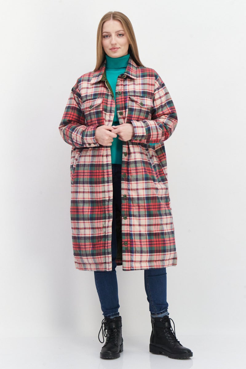 Eddie Bauer Women Spread Collar checkered Shirt Jackets, Pink Combo - Image 1