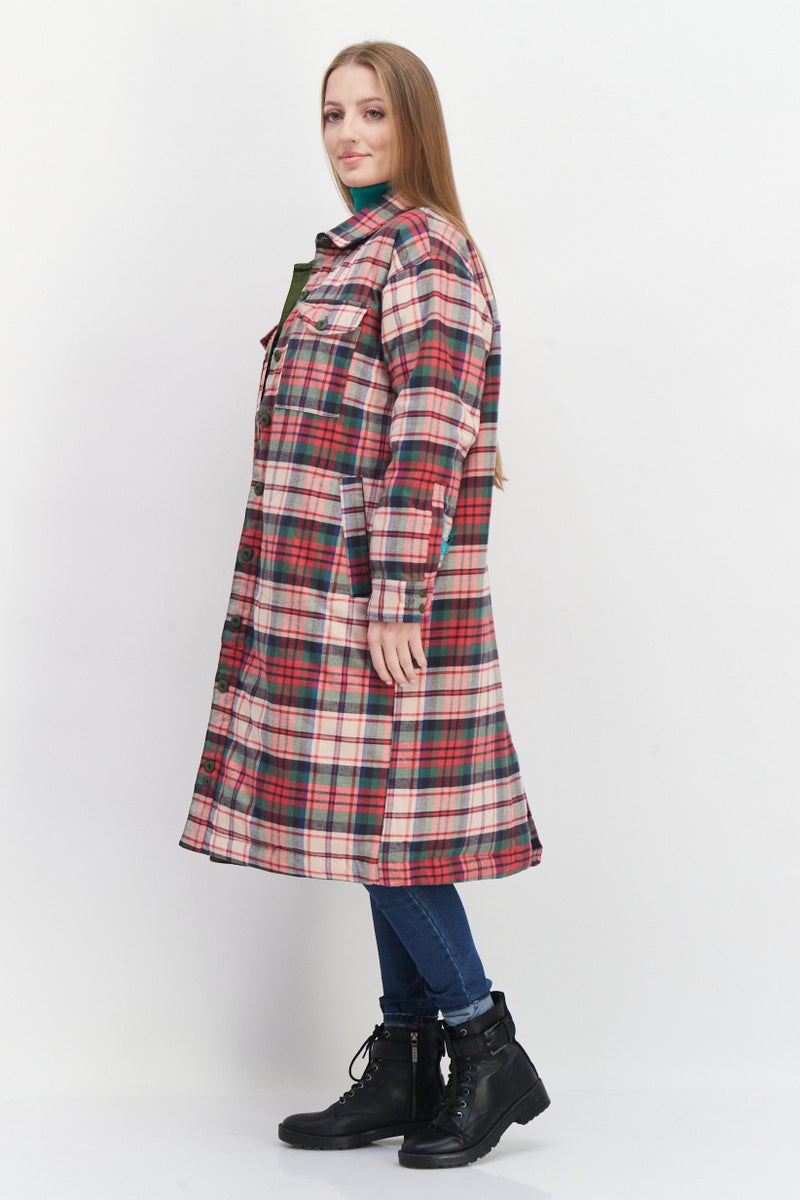Eddie Bauer Women Spread Collar checkered Shirt Jackets, Pink Combo - Image 2